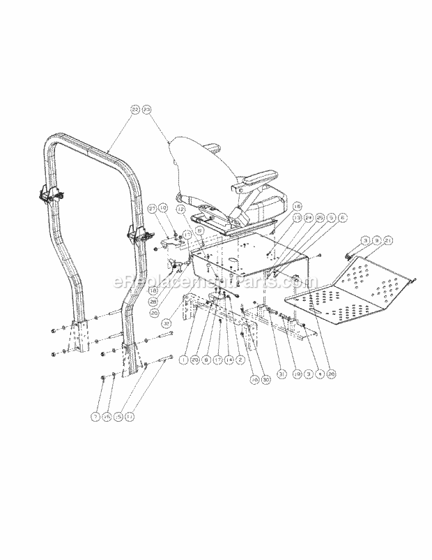Seat Floor Panel Assembly Diagram and Parts List for M48-KW 53AI8CTV750 Cub Cadet Sprayer